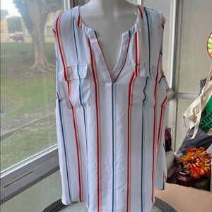 Worthington Woman Multicolor Striped V-Neck Blouse